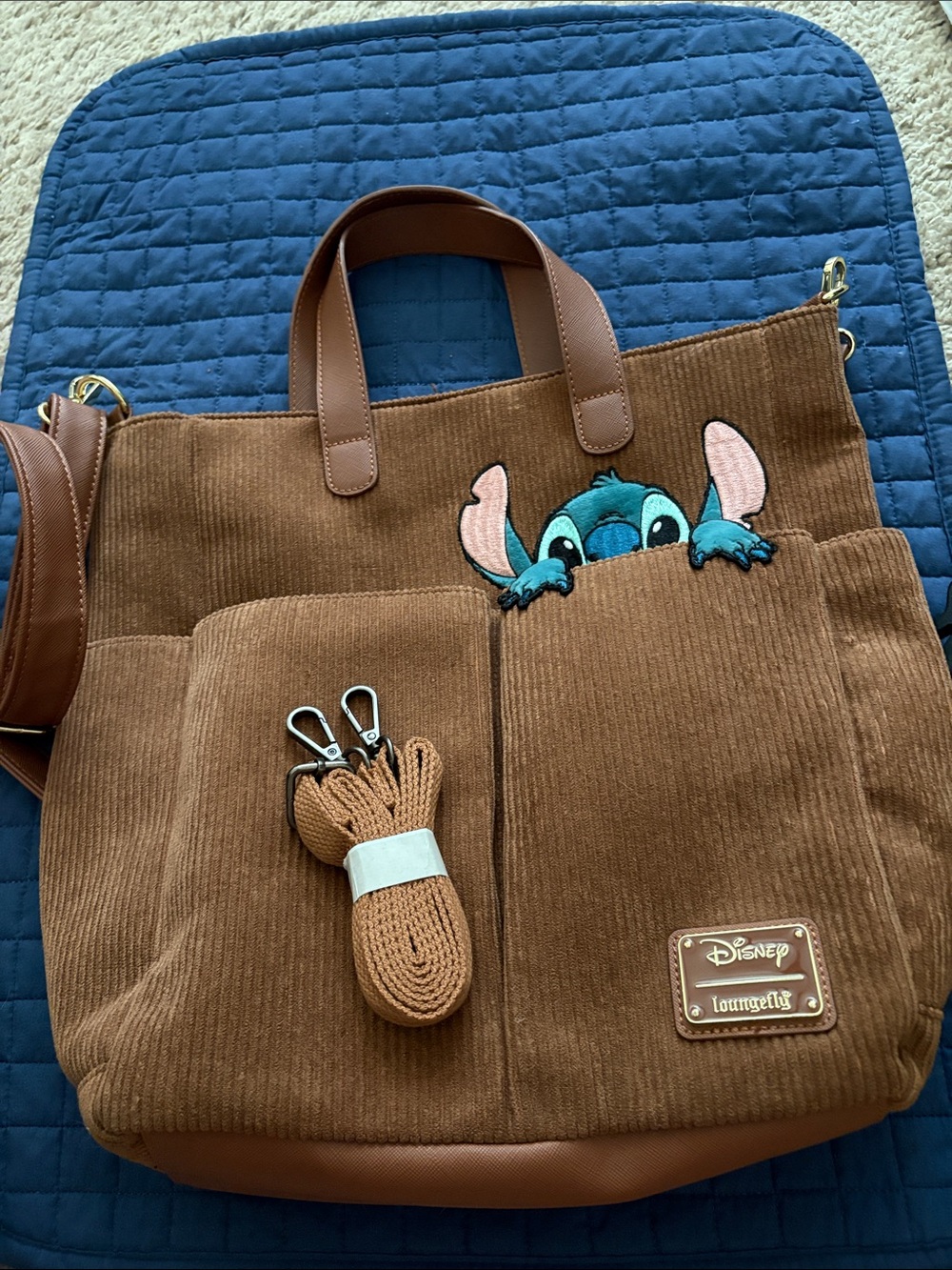 Loungefly Brown Corduroy Stitch Peek Tote